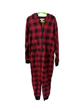 Ripzone Kids Red and Black Buffalo Plaid Hooded Zip Pajama Onesie
